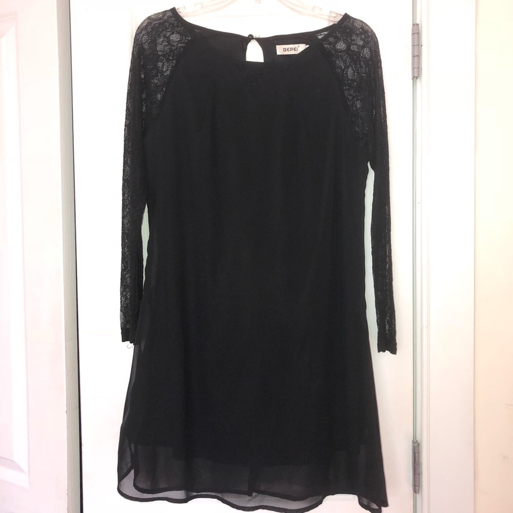 Black, chiffon, shift/A-line dress